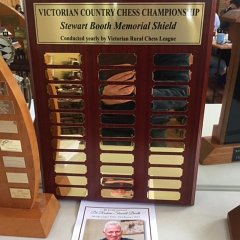 VRCLSMShield  The new Stewart Booth Memorial Shield will have Ruari Coffey's name engraved for 2024. Ruari is currently in Echuca but was formerly a Bendigo member, and originally a Ballarat Chess Club member and Club Champion in 2021